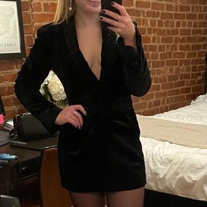 Velvet Collared V Neck Party Dress